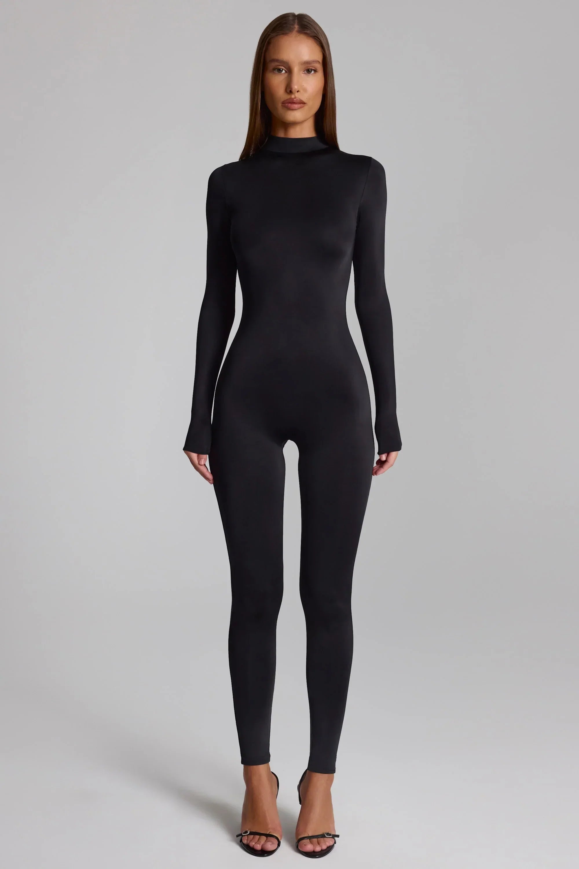 High Neck Long Sleeve Jumpsuit in Black