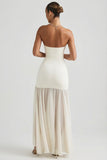 Asymmetric Strapless Fishtail Maxi Dress in Ivory