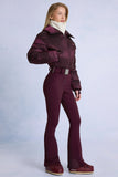 Waterproof Belted Layered Ski Suit in Burgundy