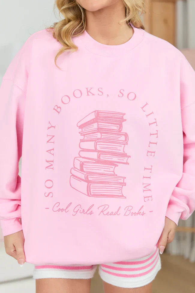 Cool Girls Read Books Light Pink Graphic Sweatshirt