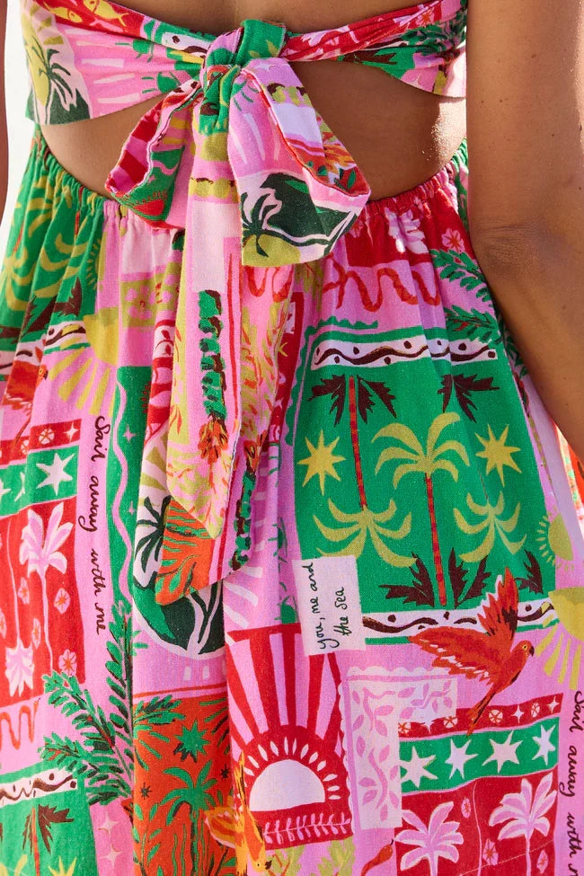 Calloway Multi Tropical Print Strapless Dress
