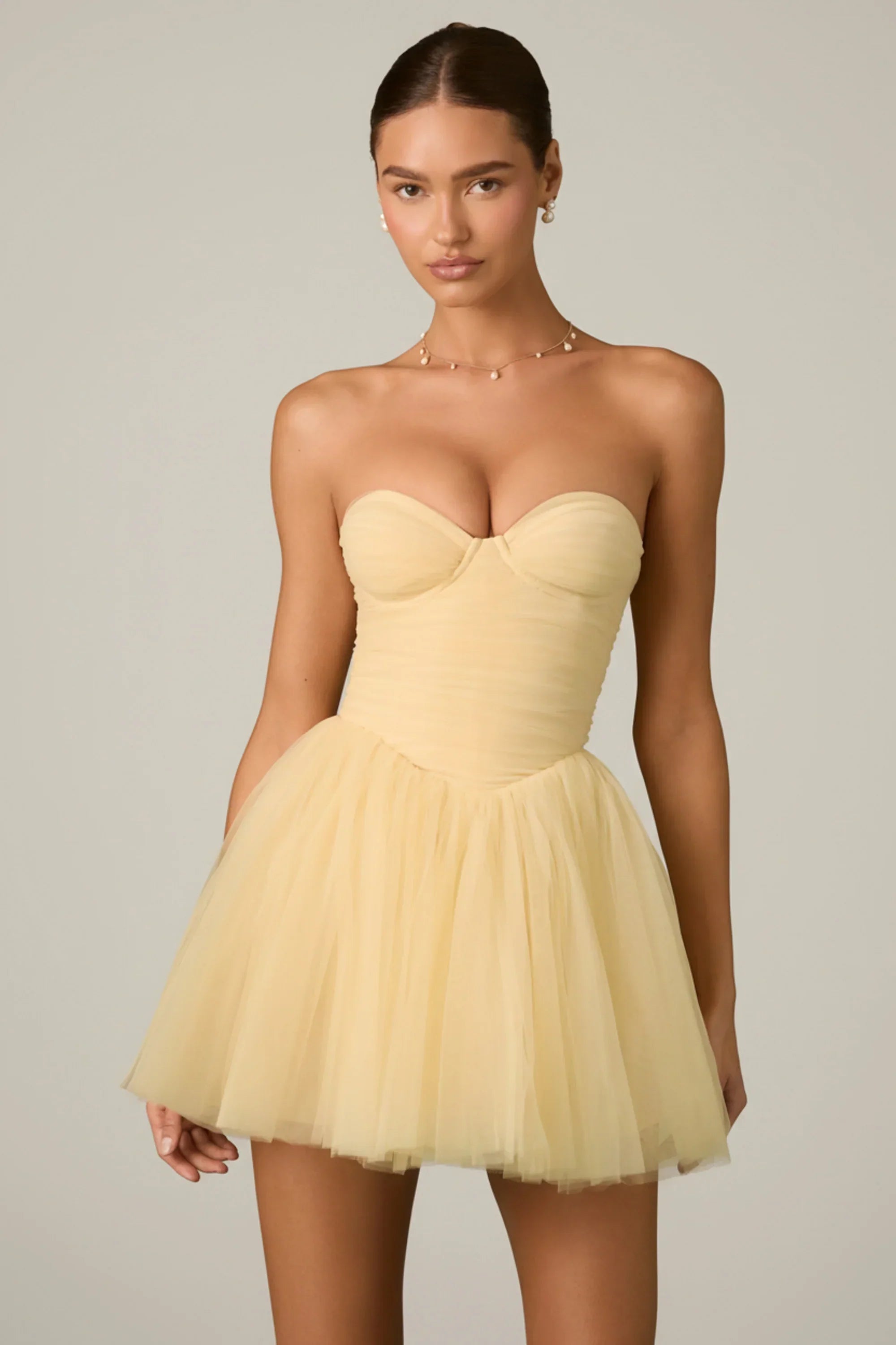 Tulle Corset Mini Dress in Yellow