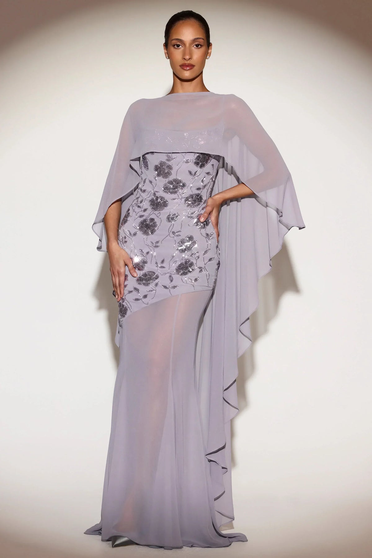 Sheer Chiffon Draped Cape in Lilac