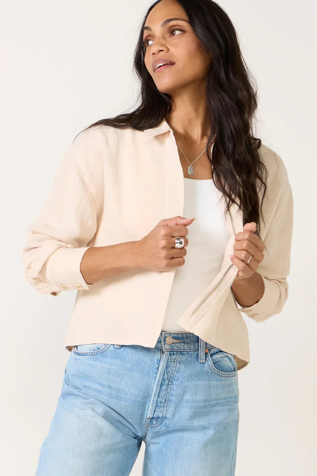 Linen Zip Up Shirt