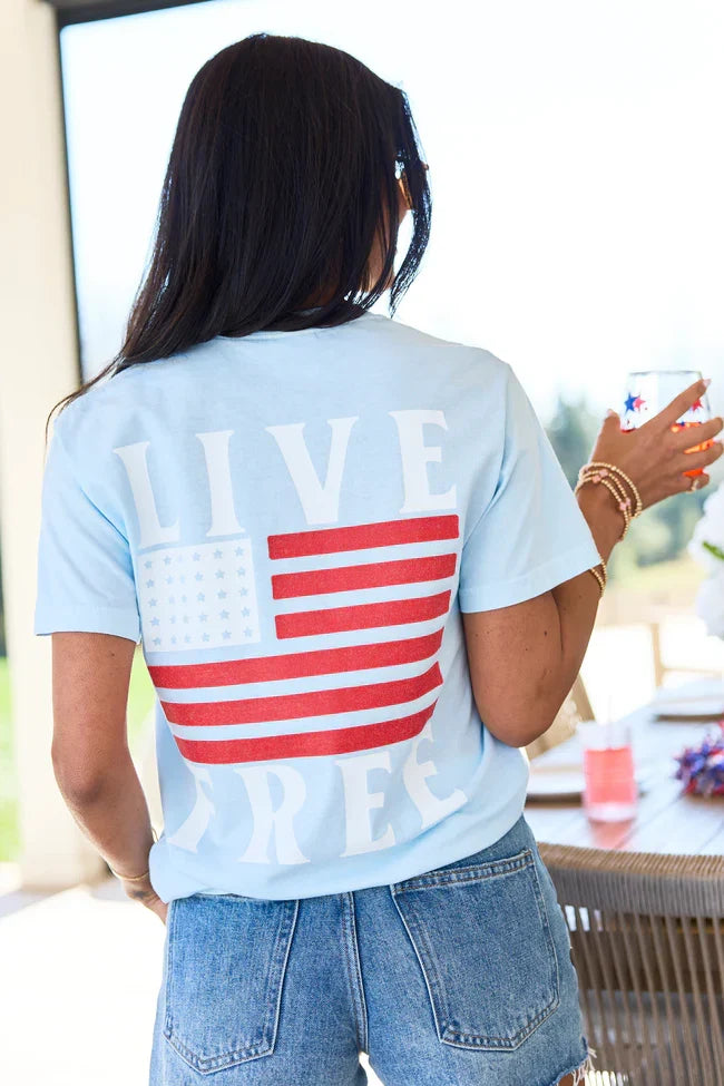 Live Free Light Blue Graphic Tee