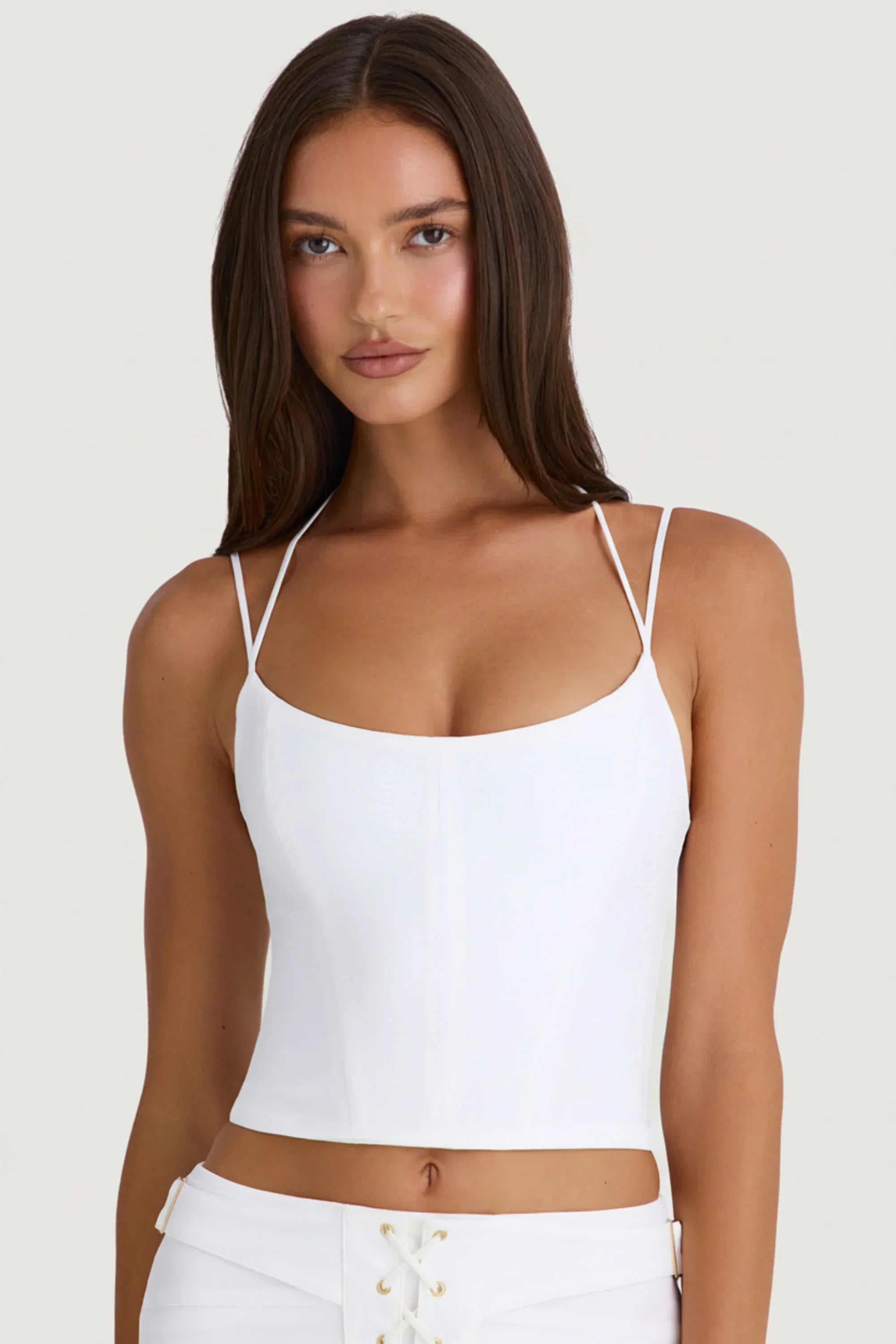 Strappy Halterneck Corset Top in White