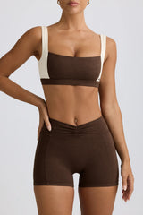 Ruched Mini Shorts in Pecan Marl